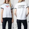 Zadig Voltaire T-Shirt Frauen Designer Baumwoll-T-Shirt Neue Zadigs Top vorne rot kleiner Flügel Buchstaben Druckkontrastin Frauen Kurzarm Strandtes 917