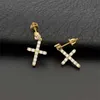 Hypoallergene 14K Gold plattierte Moissanit -Ohrring 925 Silber Iced VVS Diamond Cross Tropfen Dangle Huggie Hoop Ohrringe