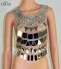 Chran Mirror Perspex Crop Top Chain Mail Bra Halter Necklace Body Lingerie Metallic Bikini Jewelry Burning Man EDM Accessories Cha4906028