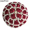 Fleurs de mariage Janevini Luxury Flores Bourgogne Bouquet de perle nuptiale Bouquet de rose en satin perlé