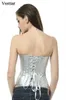 Tanks pour femmes Camis Vsstiar Silver Gold Bright Pu Corset pour les femmes Off Boder BodyCon Tanks Top Sexy Bless Buster Clubwear Bustier Tops S-6XL D240427