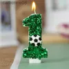 Ljusgrön fotbollsfödelsedagsljus med glittring av digital ljusdekor med paljetter Jubileumsfirande leveranser D240429