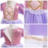 Girl Rapunzel Dress for Kid Halloween Princess Cosplay Costume For Birthday Party Gift Purple Paljetter Mesh kläder 240417