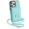 Suitable for Apple 15 Promax card insertion phone case, new iPhone 14 crossbody small fragrant wind hanging rope protective leather case