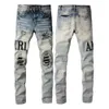 Jeans Patch Street Purple Demin High 2024 Mens homens quebrados amiirii Slim Leggings #866 moda jean okjg