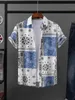 2024 мужчины Paisley Print Рубашка с коротким рукавом ретро Этнический График Мужские Мужские Терпдаун 4WAY ETENT FAMAN 240423