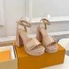 Shake Platform Sandals Women Designer Obcasy Letni luksusowe sandał 3,5 cm platforma dżinsowa sandale 12 cm Blok buty imprezyjne buty podglądaczkowe metalowe klamra patentowa skóra patentowa