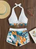 2023 Halter Bikini set kort zwempak vrouwen hoge taille zwemkleding vrouwelijk bedrukte zwemmers zwemmen zwempak strandkleding 240420