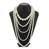 Vintage Imitation Pearl Choker Necklace Art Deco Flapper Accessories for Women White Multi-Layer Imitation Pearl Neckors 240428