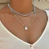 Colliers pendants Collier vintage pour les femmes sur le cou Collier de chaîne argentée Bohemien Collier multicouche Collier Girls Collier Femme Collares Jewelry Y240420