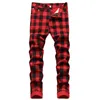 Мужские джинсы Красная клетка для мужчин High Street Vintage Pullline Pants Slim Hip Hop Strectwear Уличная уличная одежда Y2K. Случайные хлопковые брюки
