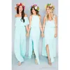 Bridesmaid Chiffon 2020 Boho Summer Beach Dresses Front Side Slit Split Off Shouder Halter V Neck Cheap Maid Of Honor Gown