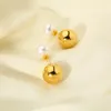 Stud Earrings Trendy 16k Gold Plated Stainless Steel Front Back White Pearl Button Double Ball Earring For Women Jewelry