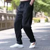 Men's Pants Drawstring Elasticated Waist Black Casual With Home Trousers Cotton Linen Sweatpants