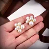 Stud Earrings French Light Luxury Pearl Inlaid Ball Fashionable And Premium Sweet Cool Style