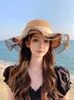 Chapéus de aba larga Chapéus de balde de verão feminino com arco plissado e respirável str hatside tourism chap de praia j240429