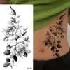 Большой размер черный цветочный рисунок поддельная татуировка наклейка для женщин Dot Rose Peony Peony Peony Tamary Tattoos Diy Transfer Girls 240423