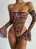 Modello leopardo femminile europeo e americano Sexy Women Maniche a maniche lunghe dalla tuta per spalla Fun Stim Women's Fun Werewwear N0057