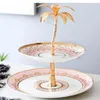 Plattor keramiska geometriska randfack phnom penh dubbel fruktplatta vardagsrum kaka stativ hushåll rund efterrätt mellanmål bordsartiklar