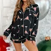 Женщины Рождественские пижам наборы розовые конфеты -тростники пижамы с длинным рукавом с длинным рукавом и коротки