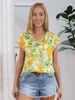 Женские блузкие рубашки дамы цветочный принт V -шея Batwing Slve Blouse Women Tops Рубашки Y240426