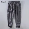 Pantalon masculin Ladiguard 2024 Stand Pocket Linge décontracté pour hommes en bas de taille élastique solide et pantalon de mode de mode taille