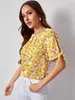 Women's Blouses Shirts Ditsy Floral Print Ladies Tops Self-Tie Split Slve Womens Shirts and Blouses Y240426