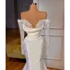 Mermaid Gown Dresses Bridal Off Wedding Gorgeous The Shoulder Long Sleeves Lace Beaded Satin Beach Sweep Train Custom Made Vestidos De Novia Plus Size