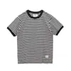 Herren-T-Shirts Sommer NEU NEU RETRO SLAND O-NECKE NAVY STRIPE T-SHIRT MENS FODE Simple 100% Baumwolle Wäsche Casual Sport Tops H240429
