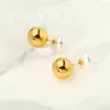 Stud Earrings Trendy 16k Gold Plated Stainless Steel Front Back White Pearl Button Double Ball Earring For Women Jewelry