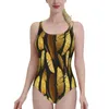 Domowe odzież kąpielowa - złote pióra seksowna czarna siatka One Piece Swimpit Bez pleców Kobiety kąpiel Kąpiel Gold Klejnoty