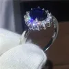 Anelli nuziali squisiti colori argento di lusso intarsio blu zirconia anello di coinvolgimento da sposa Reception Memorial Memorial Jewelry