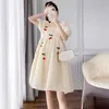 Maternity Dresses Pregnant womens summer clothing pregnant sweet square collar bubble sleeves loose belly dress woman vest Q240427