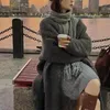 여자 니트 가을과 겨울 고급 따뜻한 빈티지 캐주얼 후드드 코트 한국 디자인 플러시 최대 Maxi 긴 가디건 푹신한 소매 스웨터 여자