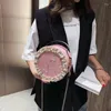 Sacs de soirée 2024 Small Mini Round Women Flowers Handbag Pu Leather Messenger Velvet Brodery Female Crossbody Sac