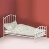 1 12 pop huis metalen poppenhuis bed mini poppen meubels realistisch bed polsbed bed kawaii vintage miniatuur bed 240429