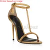 Ankle Tomlies fordlies Luxury SANDAL Woman sandals high heels f-sandal Shiny genuine Leather Padlock Pointy toe Naked Sandalies 100mm gold heels strap