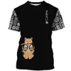T-shirts voor heren Cartoon anime Samurai Cat Gedrukt T-shirt voor mannen Outdoor Hip Hop Harajuku Vintage Kleding Casual O-Neck Loose Short Slve TS Y240429