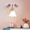 Wall Lamp Warm Country Style Pink/blue Glass For Bedroom Aisle Staircase Led Sconces Flower Princess Wedding Rose Lighting