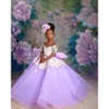 Robes de fleur de cou lilas lilas paria robe de bal en tulle