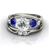 Anillos de boda 2pcs/set sier color 6 garra blanca azul circón anillo de novia Juego de mujeres mujeres elegantes noches de noche joyas de joyería del dhwxd