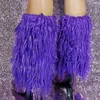 Laarzen Big Size 47 Purple Dik Fur Overlay Korte laarsjes slanke hakken Halve knie Hoge vrouwen puntige teen gevouwen over harige schoenen