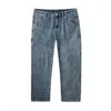 Mens Jeans Oversized Wide Leg Men Solid Straight Long Denim Pants 2023 Spring Baggy Daddy Trousers Large Size Menswear Original B171 D Dhcve