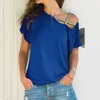 Women's Blouses Shirts Womens Irregular Short Slve T Shirts Casual Oblique Shoulder Cross Tops Sexy T Shirts Loose Summer 2024 30776 Y240426