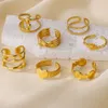 Bröllopsringar vintage koreansk stil rostfritt stål ringar guld färg öppen fingerring för kvinnor bröllop vattentäta smycken nya tillbehör