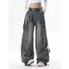 American Fashion Y2K Women Blue Jeans Spring Overalls Street High midje Style Women Winter raka Casual Pants 240425