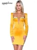 Robes décontractées Robe satinée en diamant jaune élégant 2024 Femme de célébrité du cou de manche en V Femme
