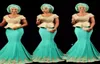 Magnifiques robes de soirée africaines arabes Styles de dentelle nigériane Scoop Necy Sirène turquoise Turquoise Robes avec applications en dentelle5597749