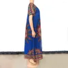 Sukienki imprezowe Dashiki Wzór drukowaną modę dla kobiet w bawełnianym szacie maxi szafka 2024 Africaine femme Summer Casual