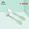 Forks 1-5pcs Silicone Toy Feeding Spoon Treinando crianças aprendem a comer colheres de cartoon Bamboo Fiber Baby Plate